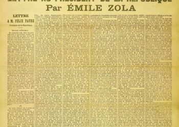 Émile Zolan kannanotto Dreyfus-skandaaliin 13.1.1898 L'Aurore-lehdessä. Kuva: Wikimedia Commons
