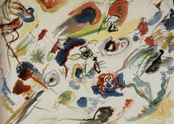 Wassily Kandinskyn nimeämätön vesivärityö (1910). Kuva: Wikimedia Commons