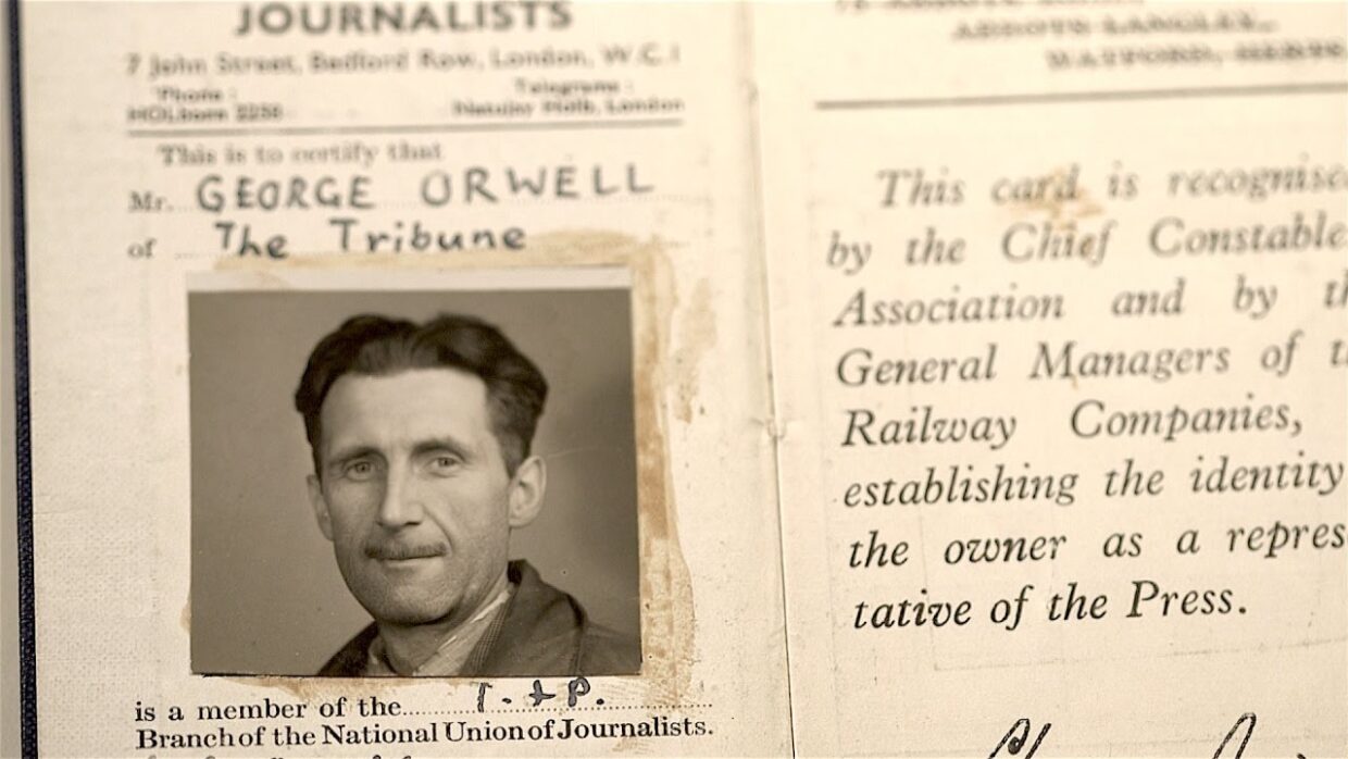 George Orwellin lehdistökortti (National Union of Journalists). Kuva: The Orwell Foundation.