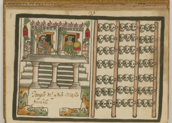 Jesuiitta Juan de Tovarille (1500-luku) attribuoitu Koodeksi sisältää kuvauksen asteekkien pääkallotelineestä