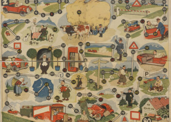 Autoretkeily-lautapeli 1930-40-luvulta. Kuva: Finna-arkisto.